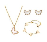 RPAEOY Ensemble Papillon Bijoux Plaqué Or 18k Collier Bracelet Boucles D'oreilles Chaîne Élégante Accessoires Femme