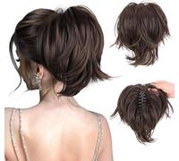 RPAEOY Extension Queue de Cheval Synthétique Bouclée pour Femmes Postiche Chignon Désordonné Chouchou Faux Ponytail Cheveux Naturel Hair Ondulé Hair Extensions (Marron Foncé)