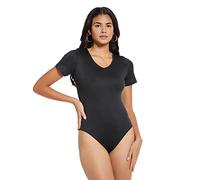 RPAEOY Femme Body Manche Courte Moulant Sexy Col En V Bodysuit Silm Jumpsuit Chic Couleur Unie Stretch Confortable Loisirs T Shirt Eté Haut Top Streetwear Noir M
