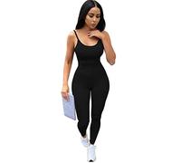 RPAEOY Femme Combinaison Sans Manches Une Pièce Jumpsuit Moulante Extensible Sexy Bodycon Bodysuit Justaucorps De Sport Yoga Fitness Course à Pied Entraînement Vêtements Noir M