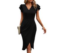 RPAEOY Femme Robe de à Manches Courtes Volantées en V Robe Elégant Robe Ete Robe pour Soirée Cocktail Fête Clubbing (Noir,S)