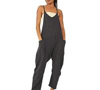 RPAEOY Femme Salopette Combinaison Ample sans Manches Larges Jumpsuit Casual Overalls Rompers avec Poches Ete Grande Taille Combinaison Pantalon (Noir,XL)