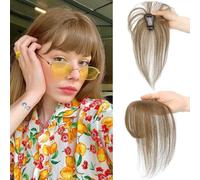 RPAEOY Frange a Clip Cheveux Naturel 100% Toppers à Cheveux Humains Hair Air Bangs Extension Fringe avec Temples pour Femmes Filles(Marron clair)
