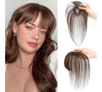 RPAEOY Frange a Clip Cheveux Naturel 100% Toppers à Cheveux Humains Hair Air Bangs Extension Fringe avec Temples pour Femmes Filles(Marron foncé)