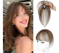 RPAEOY Frange a Clip Cheveux Naturel 100% Toppers à Cheveux Humains Hair Air Bangs Extension Fringe avec Temples pour Femmes Filles(Marron)