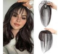RPAEOY Frange a Clip Cheveux Naturel 100% Toppers à Cheveux Humains Hair Air Bangs Extension Fringe avec Temples pour Femmes Filles(Noir brunâtre)