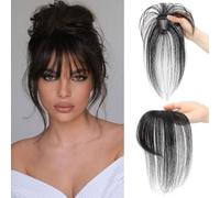 RPAEOY Frange a Clip Cheveux Naturel 100% Toppers à Cheveux Humains Hair Air Bangs Extension Fringe avec Temples pour Femmes Filles(Noir naturel)