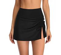 RPAEOY Jupe de Bain Femme Ruched Serrage Réglable Bikini Bas de Maillots de Bain Jupette avec Intégré Taille Haute Jupe de Sport Short de Bain Bikini de Plage Vêtements d'Été (Noir,L)