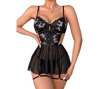 RPAEOY Lingerie Sexy Femme Coquine Hot Bustier Brodé Nuisette Ensemble Tenue Érotique Dentelle Combinaison Bodystocking Bretelles Ajustables sous Vêtements