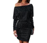RPAEOY Mini Robe Femme Paillette à Manches Longues Sexy Moulante Flexible Chic Et Elegant Bodycon Scintillantes de Soirée Club Cocktail Automne Noir L