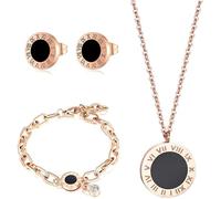 RPAEOY Parure Bijoux Chiffres Romains Médaillon Réversible Collier Boucles D'oreilles Bracelet Chaîne Acier Inoxydable