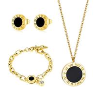 RPAEOY Parure Bijoux Chiffres Romains Médaillon Réversible Collier Boucles D'oreilles Bracelet Chaîne Acier Inoxydable
