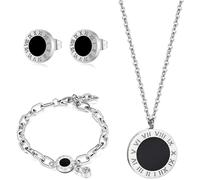 RPAEOY Parure Bijoux Chiffres Romains Médaillon Réversible Collier Boucles D'oreilles Bracelet Chaîne Acier Inoxydable