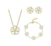 RPAEOY Parure Bijoux Trèfle Coeur Fleur Collier Bracelet Boucles D'oreilles Ensemble Élégant Cristal Zircon Brillant Plaqué Or