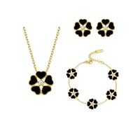 RPAEOY Parure Bijoux Trèfle Coeur Fleur Collier Bracelet Boucles D'oreilles Ensemble Élégant Cristal Zircon Brillant Plaqué Or