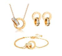 RPAEOY Parure Ensemble de Bijoux Femme Chiffres Romains Cercle Zircon Cubique Acier Inoxydable Plaqué Or 18K Argent Boucles d'oreilles Bracelet Collier Élégantes Mariage Soirée Cadeau (Or)