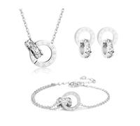RPAEOY Parure Ensemble de Bijoux Femme Chiffres Romains Cercle Zircon Cubique Acier Inoxydable Plaqué Or 18K Argent Boucles d'oreilles Bracelet Collier Élégantes Mariage Soirée Cadeau (Argent)