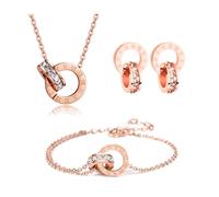 RPAEOY Parure Ensemble de Bijoux Femme Chiffres Romains Cercle Zircon Cubique Acier Inoxydable Plaqué Or 18K Argent Boucles d'oreilles Bracelet Collier Élégantes Mariage Soirée Cadeau (Or Rose)