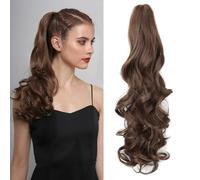 RPAEOY Queue Pince Ondulée Extension Cheveux Longue 55cm Postiche Synthétique Naturel Coiffure Rapide Clip Facile