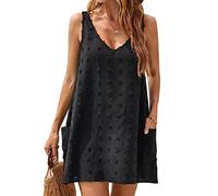 RPAEOY Robe de Plage pour Femmes Sans Manches V-Cou Mini avec Pochette Sexy Cache-Maillots et Sarongs Été Maillot de Bain Bikini Cover Up Couvrir Bohème Beachwear (Noir, XL)