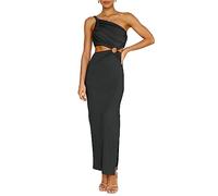 RPAEOY Robe Épaule Dénudée Femme Asymétrique Une Bretelle Longue Moulante Cut Out Chic Et Elegant Robe de Soirée Cocktail Été Robes Sexy Fendue