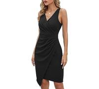 RPAEOY Robe Femme de Soirée Cocktail Élégante sans Manches Col en V Crayon Robes Vintage Moulante Robe Ete Midi Dress pour Ceremonie Parti Travail Noir L