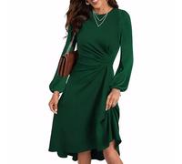 RPAEOY Robe Femme Élégante Manches Longues à Ourlet Volanté Bodycon Sexy Chic Bohème Casual Vintage Crayon Midi Jupe pour Cocktail Party Mariage (Vert foncé/XL)