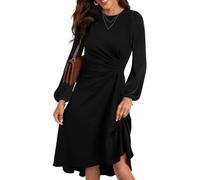 RPAEOY Robe Femme Élégante Manches Longues à Ourlet Volanté Bodycon Sexy Chic Bohème Casual Vintage Crayon Midi Jupe pour Cocktail Party Mariage (Noir/L)