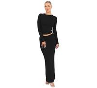 RPAEOY Robe Femme Longue Manches 2 Pieces Jupe et Haut Ensemble Femme Chic et Elegant Longues Skims Moulante Dress pour Clubbing Nuit Soirée Cocktail Noir M