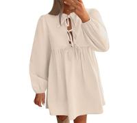 RPAEOY Robe Femme Manches Longues à Ourlet Volanté Bodycon Plissée Élégant Midi Robes Moulante Élégant Chic Mini Jupe pour Casual Cocktail Party (Abricot/S)