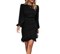 RPAEOY Robe Femme Manches Longues à Ourlet Volanté Elegant Bodycon Sexy Chic Crayon Midi Robe pour Soirée Cocktail Travail Automne Noir S