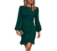 RPAEOY Robe Femme Manches Longues à Ourlet Volanté Elegant Bodycon Sexy Chic Crayon Midi Robe pour Soirée Cocktail Travail Automne Vert M