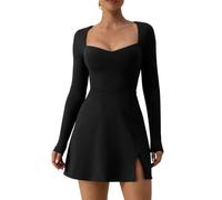 RPAEOY Robe Femme Sexy Longue Manches Col en V Fendue Casual Chic Robes Courte Slim Fit Élégante Mini Soirée pour Cocktail Party (Noir/S)
