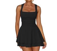 RPAEOY Robe Femme Sexy sans Manches Col en Carrée à Ourlet Volanté Plissée Élégant Chic Courte Slim Fit Mini Robes pour Soirée Cocktail Party (M)