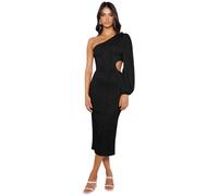 RPAEOY Robe Femme Une Épaule Élégante Crayon Bodycon Vintage Moulante Soirée Cocktail Robe Midi Longue Dress pour Ceremonie Parti Noir S