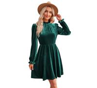 RPAEOY Robe Femme Velours Col Haut Manches Longues Élégante Mini Hiver Vintage Chic Courte de Soirée Cocktail Party Noël Festivals Vert L