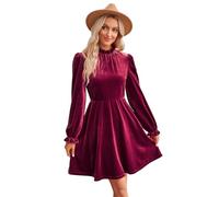 RPAEOY Robe Femme Velours Col Haut Manches Longues Élégante Mini Robe Hiver Vintage Chic Courte Robe de Soiree Cocktail Party Noël Festivals Rouge XL