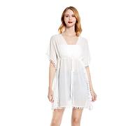 RPAEOY Robe Plage Femme Tunique Kimono Pompons Beachwear Été Bohème Cache Maillot de Bain Jupe de Bain Transparente Robes Ete Vacances Bord de Mer Vetement Plage
