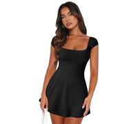 RPAEOY Robe sans Manche Femme Manches Courtes Carré Col Chic Et Elegant Coupe Ajustée Robes Cocktail Soirée Été Vetement Élégant Summer Dress Décolleté Tendance