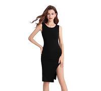 RPAEOY Robe sans Manche Femme Moulante Côtelée Chic Et Elegant Fendue Cocktail Soirée Midi Robes Chic Et Elegant Vetement Été Summer Dress