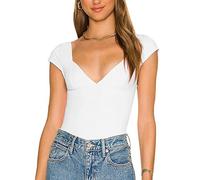 RPAEOY T Shirt Femme à Manches Courtes Col V Profond Tshirt Moulant Élégant Haut Décontracté Top Basique Coton Stretch Tee Sport Casual Chic