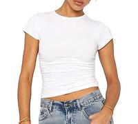 RPAEOY T Shirt Femme à Manches Courtes Crop Top Moulant Col Rond Tshirt Basique Coton Décontracté Haut Court Élastique Tee Sport Casual Chic Été
