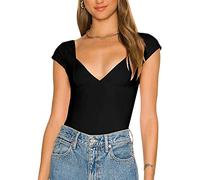 RPAEOY T-Shirts Femme Col V Manches Courtes Backless Bodycon Chemise Chic et Élégant Blouse Manchon Chemisier Chiffon Décontracté Tunique (Noir,XL)