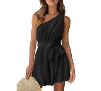 RPAEOY Women's Jumpsuits One Shoulder Sleeveless Casual Rompers With Pockets Waist Tie Shorts Soft Playsuits Summer Outfits Clothes For Going Out Party Streetwear Black S