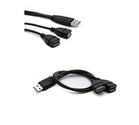 Rpanle Câble USB Splitter Y, USB 2.0 A Male to 2 Dual USB Jack Femelle Y Splitter Hub Câble Adaptateur Cordon d'alimentation 35 cm pour Laptop HDD SDD Disque Câble d'Extension