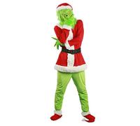 RPixc Herren Cosplay Kostüm ChristmasGrinch Weihnachten Outfit Party Suit Grün/Rot Monster Maske Cosplay Einzigartige Uniform Wie der Grinch (rot, XL)…