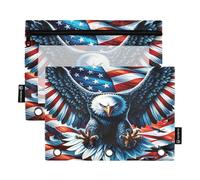 RPLIFE American Eagle Usa Lot de 2 porte-crayons à 3 trous pour l'école des enfants, pochette transparente à 3 anneaux pour garçons et filles, 24 x 17 cm