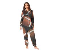 RPLIFE American Footballs Combinaison de Noël en polaire douce pour adulte Noir, Ballons de football américains noirs, XXL