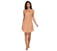 RPLIFE Apricot Robe intégrale en satin avec bretelles spaghetti réglables et col en V pour femme, taille S, Abricot, L
