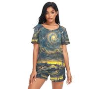 RPLIFE Artist Made Starry Sky Ensemble pyjama et short pour femme, Ciel étoilé fabriqué par des artistes, XXL